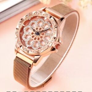 Rosy Gold Tone and Brown Mesh Magnetic Buckle Starry Sky Quartz Watch Women’s